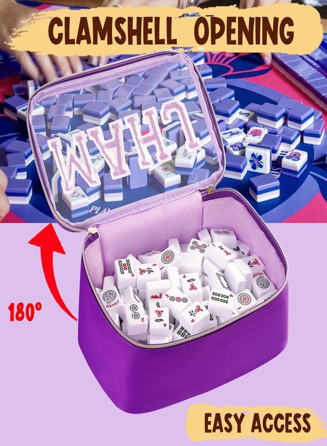 HongEast Mahjong Tiles Bag,Empty Thickened American Mahjong Bag with Zipper Suitable for 1.2"(30mm) Standard Size Waterproof Mahjong Storage Case Accessories Gifts for Game Lover Travel Women (Purple) - Image 4